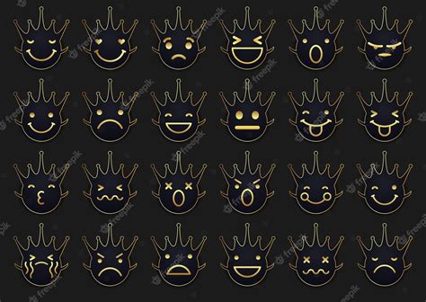 Premium Vector | Crown emoji set with golden and black color