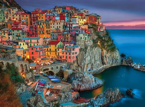 Cinque Terre, Italy, houses, village, cliff, sunset, clouds, sky, coast, sea, HD wallpaper | Peakpx