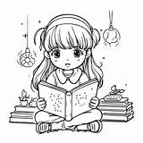 Premium Vector  Cute Little girl reading A Book coloring For Children sketch template