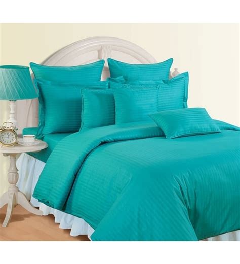 Buy Aqua Cotton Queen Size Bed Sheet - Set of 3 by Swayam Online ...