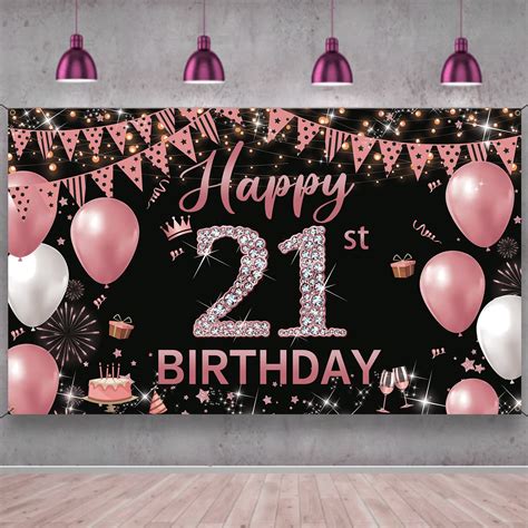 Buy 21st Birthday Decorations Backdrop Banner, Happy 21st Birthday ...