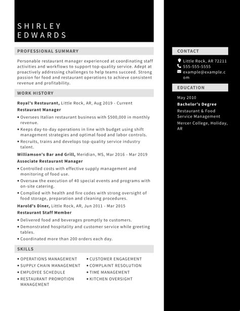 Restaurant Manager Resume Examples and Job Description