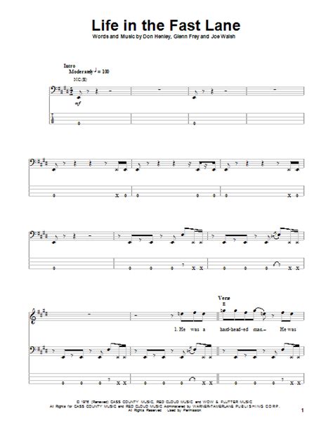 Life In The Fast Lane by Eagles Sheet Music for Bass Guitar Tab at Sheet Music Direct