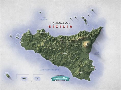 Exaggerated topographic map of Sicily, Italy. by... - Maps on the Web