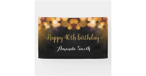 Happy 40th Birthday Banner. Black and Gold Glitter Banner | Zazzle