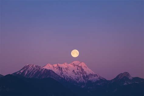 Full Moon Over Snow Covered Mountain · Free Stock Photo