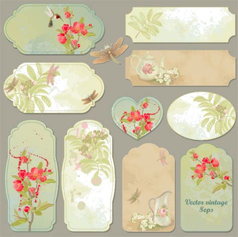 Excellent Vintage flower labels vector 04 free download