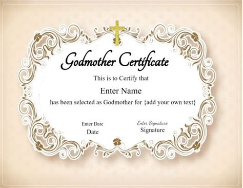 Printable Godmother Certificate Template Free - Printable Templates Free