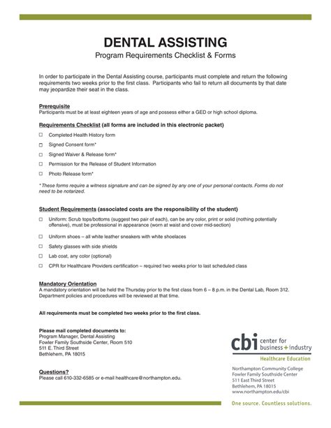 DENTAL ASSISTING Program Requirements Checklist & Forms