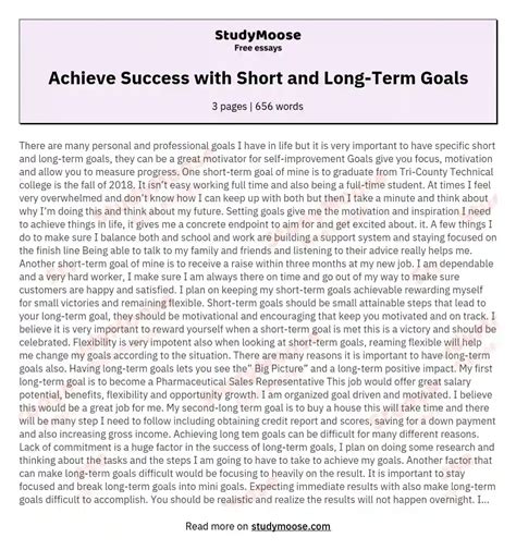 Achieve Success with Short and Long-Term Goals Free Essay Example