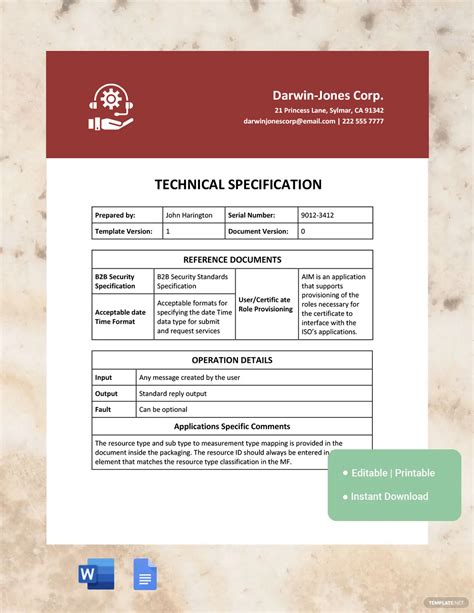 Technical Specification Template Word