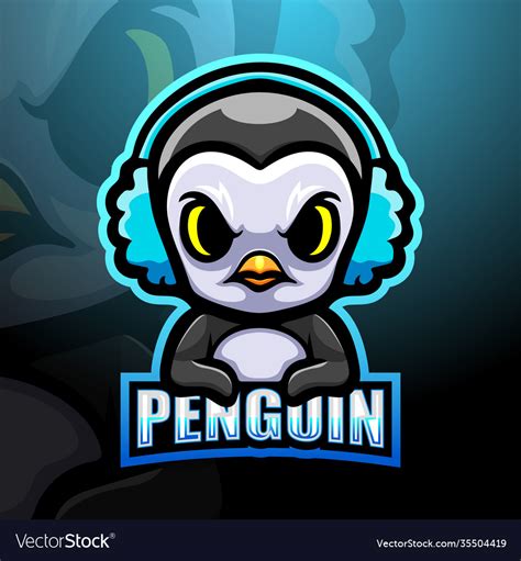 Gamer penguin mascot esport logo design Royalty Free Vector