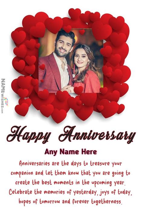 Hearts Love Anniversary Photo Frame Wish with Name Edit Online | Wedding anniversary wishes ...