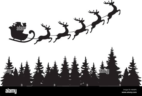 vector illustration of Santa Claus flying with deer over trees Stock ...