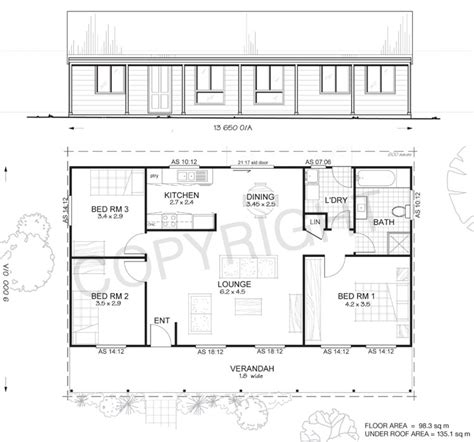 Forest 3 - Met-Kit Homes - 3 Bedroom Steel Frame Kit Home Floor Plan ...