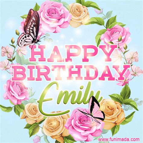 Beautiful Birthday Flowers Card for Emily with Animated Butterflies ...