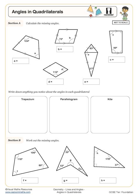 Angles in Quadrilaterals Worksheet | Printable PDF Worksheets