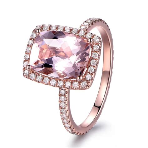 MYRAY 7x9mm Natural Pink Morganite Gemstone Diamond Engagement Ring 14k ...