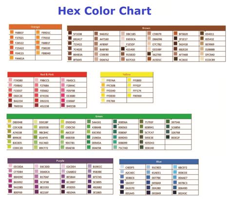 Printable Color Chart With Hex Values Color Chart Chart Reference Chart ...