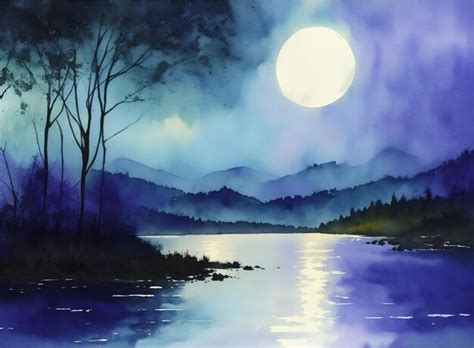 Premium Photo | Moonlit artistry watercolor landscape