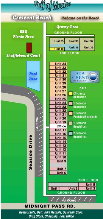 Sea Crest map by unit number | Siesta key beach, Beach cabana, Siesta key