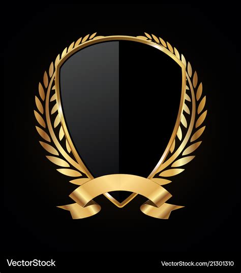 Gold and black shield with laurels 16 Royalty Free Vector