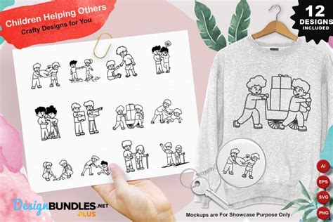 Children Helping Others Clipart Set