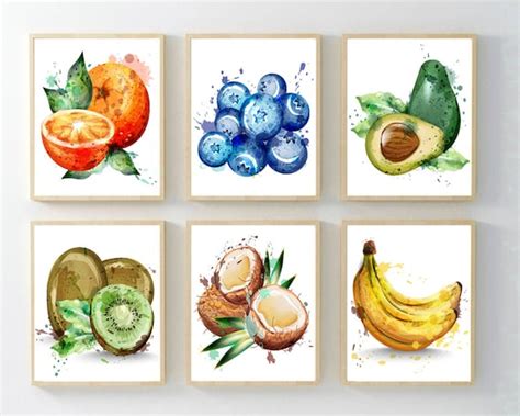 Fruit Kitchen Wall Art Watercolor Kitchen Fruit Wall Art | Etsy