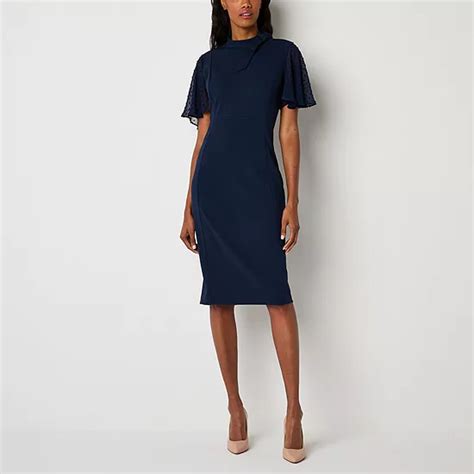 Liz Claiborne Short Sleeve Sheath Dress, Color: Navy - JCPenney