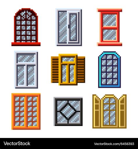 Pixel windows for games icons set Royalty Free Vector Image