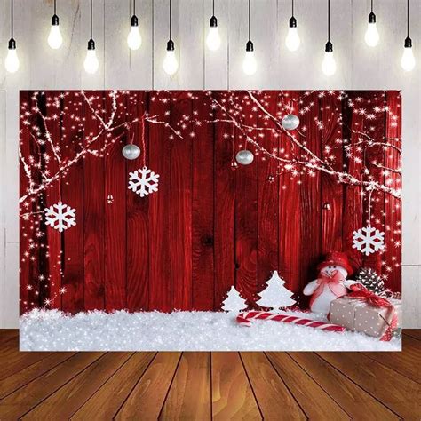 Christmas Theme Backdrop Snowflake Gift Snowman Tree Branch Pine Tree Model Red Wooden ...