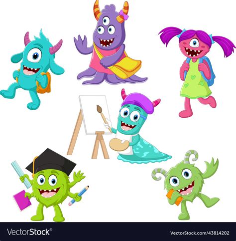 Cute monster school cartoon collection Royalty Free Vector