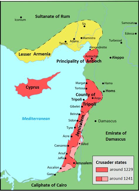 Map of the Crusader States, 1229-1240 CE (Illustration) - World History Encyclopedia