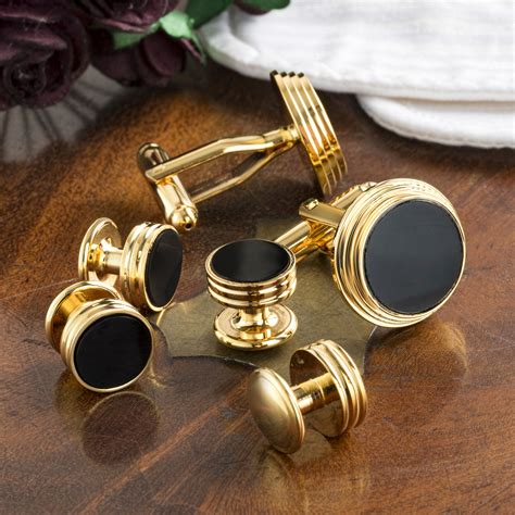 Gold Plated Onyx Cufflinks and Dress Studs Set – The Cufflink Store