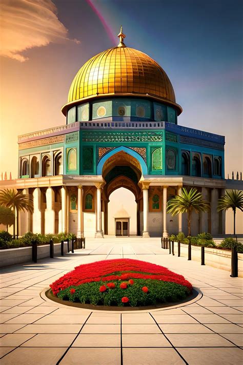 an artistic painting of a dome on top of a building with flowers in the foreground