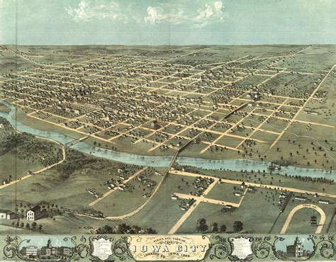 Vintage Pictorial Map of Iowa City - 1868 Drawing by ...