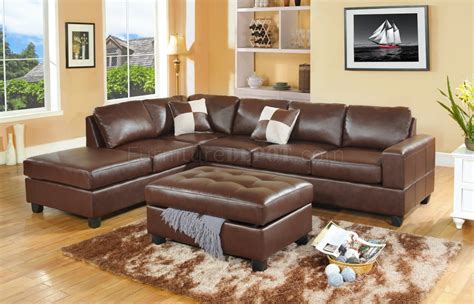 Brown Bonded Leather Modern Sectional Sofa w/Storage Ottoman