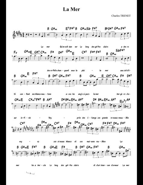 La Mer sheet music for Alto Saxophone download free in PDF or MIDI