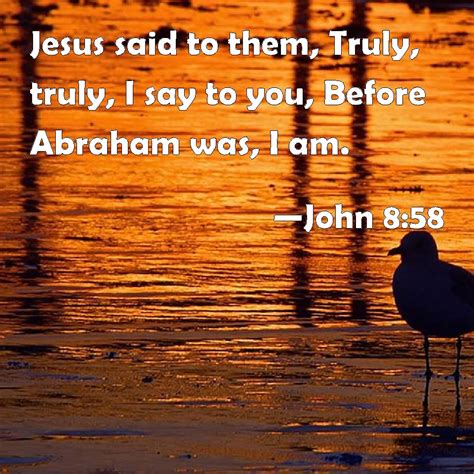 John 8:58 Jesus said to them, Truly, truly, I say to you, Before Abraham was, I am.