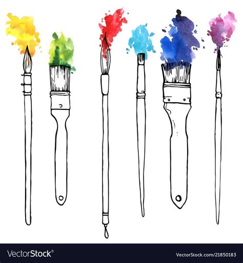 vector drawing paintbrushes with color paint, hand drawn illustration. Download a Free Preview ...