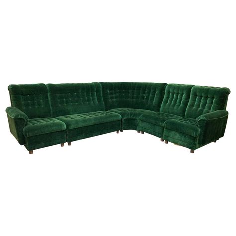 Midcentury Green Velvet Tufted Sectional Sofa at 1stDibs | green velvet ...