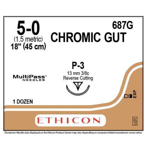 ETHICON® Chromic Gut Suture, 687G (5-0 w/P-3 Needle)