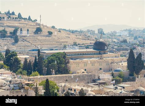 View of the Al-Aqsa Mosque in al-Haram al -Sharif for muslims or the Temple Mount for Jewish ...