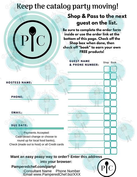 Pampered Chef Catalog Show Order Tracker Printable Sheet for - Etsy