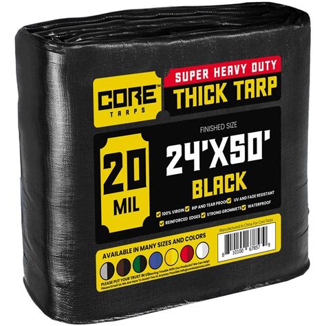 CORE TARPS 24 ft. x 50 ft. Black 20 Mil Heavy Duty Polyethylene Tarp ...