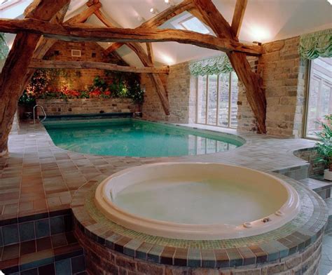 Pool, Contemporary Beautiful Indoor Pool Designs for Home: Cozy Indoor Pool With Classic Wooden ...