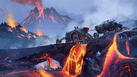 Scifi Steampunk Mountain Vehicle Mining Lava Wallpaper, HD Other 4K Wallpapers, Images and ...