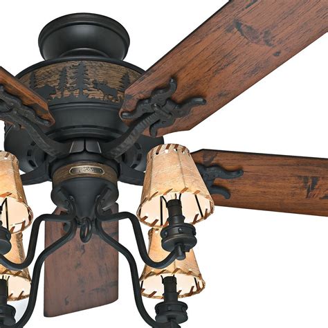 Hunter 52" Brittany Bronze Rustic Cabin Ceiling Fan w/4 Shade Light Kit ...