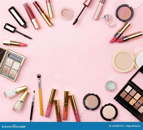 Banner of Woman`s Cosmetics on Pink Background. Stock Image - Image of collection, beautiful ...