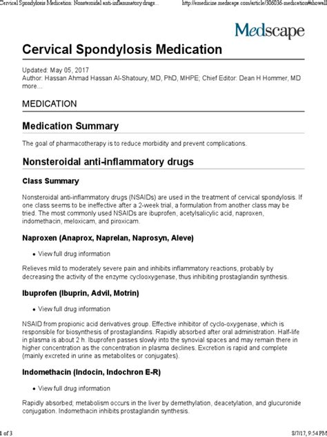 Cervical Spondylosis Medication | PDF | Nonsteroidal Anti Inflammatory Drug | Aspirin